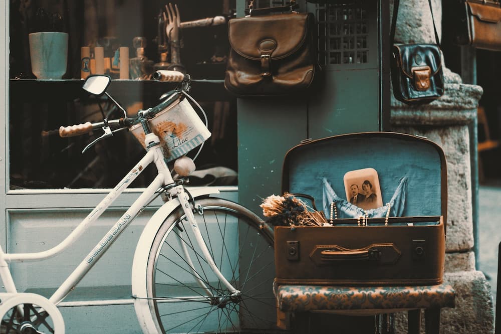 luggage and vintage bicycle