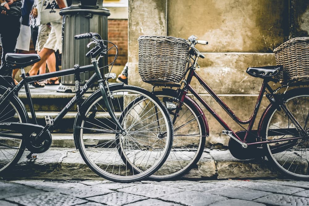 bicycles with front and rear bike baskets